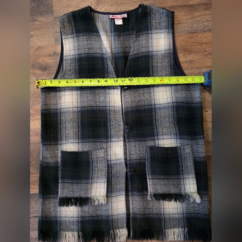 Allison Tracy Women's Vintage Wool Black Plaid Button Loop Pocket Vest Size S - Picture 5 of 7